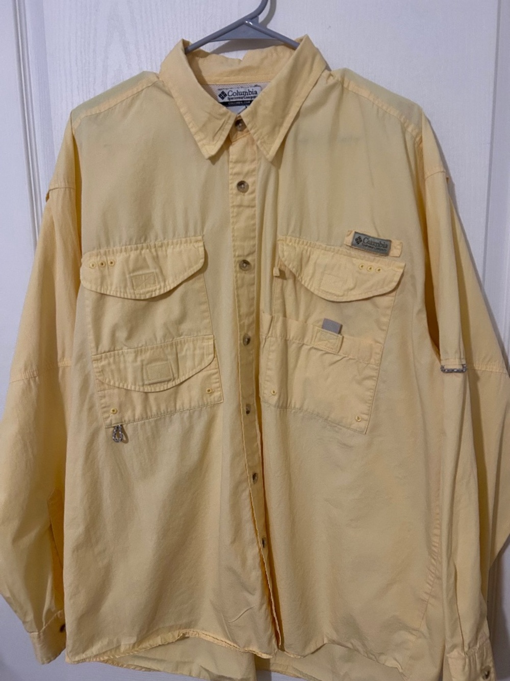 Columbia PFG Long Sleeve Fishing Shirt Men's Vented Yellow Button Up